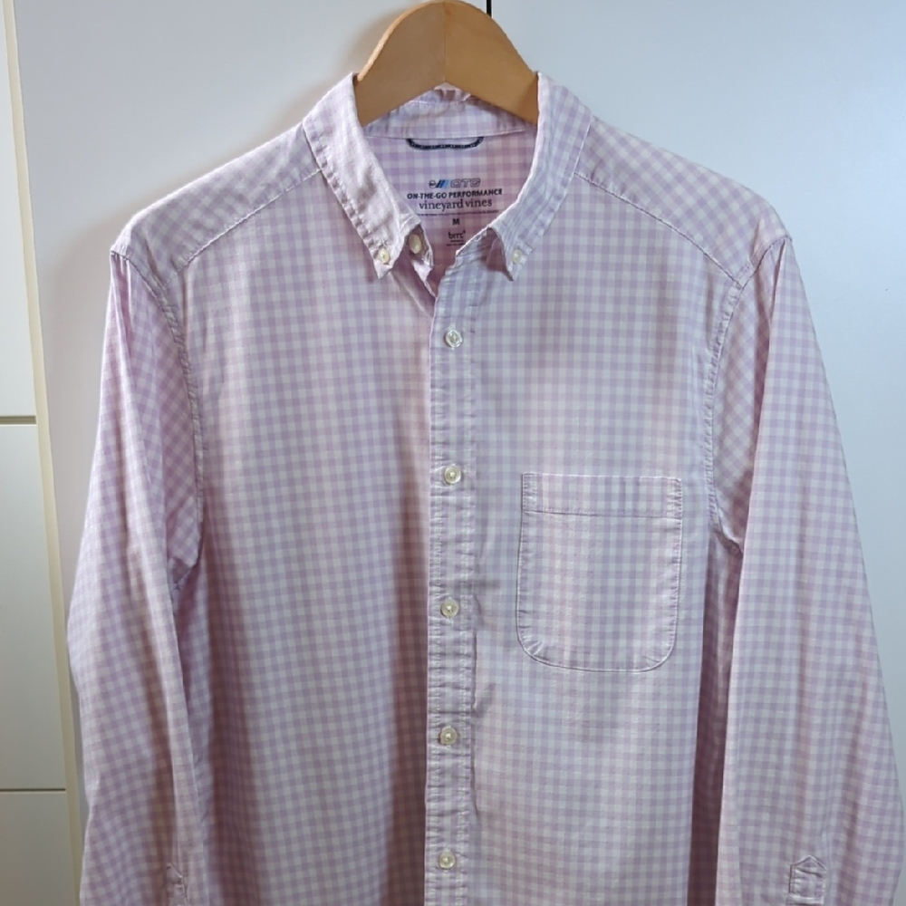 Vineyard Vines On The Go Performance Pink Gingham Shirt Men's M